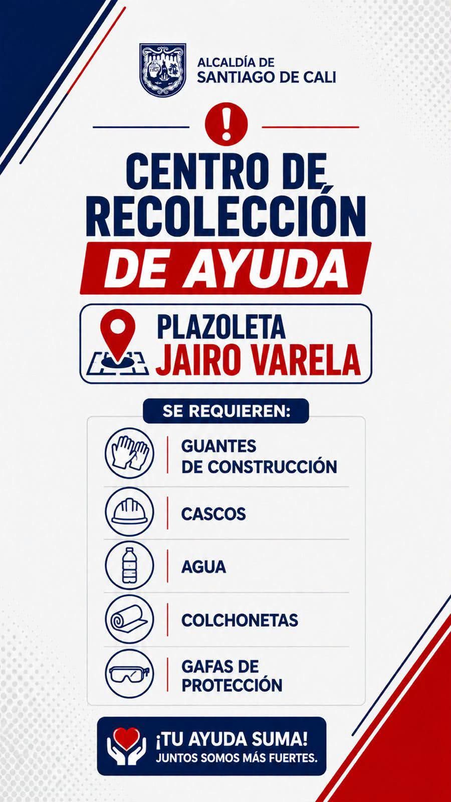 Punto Centro de recolección de ayuda Plazoleta Jairo Varela