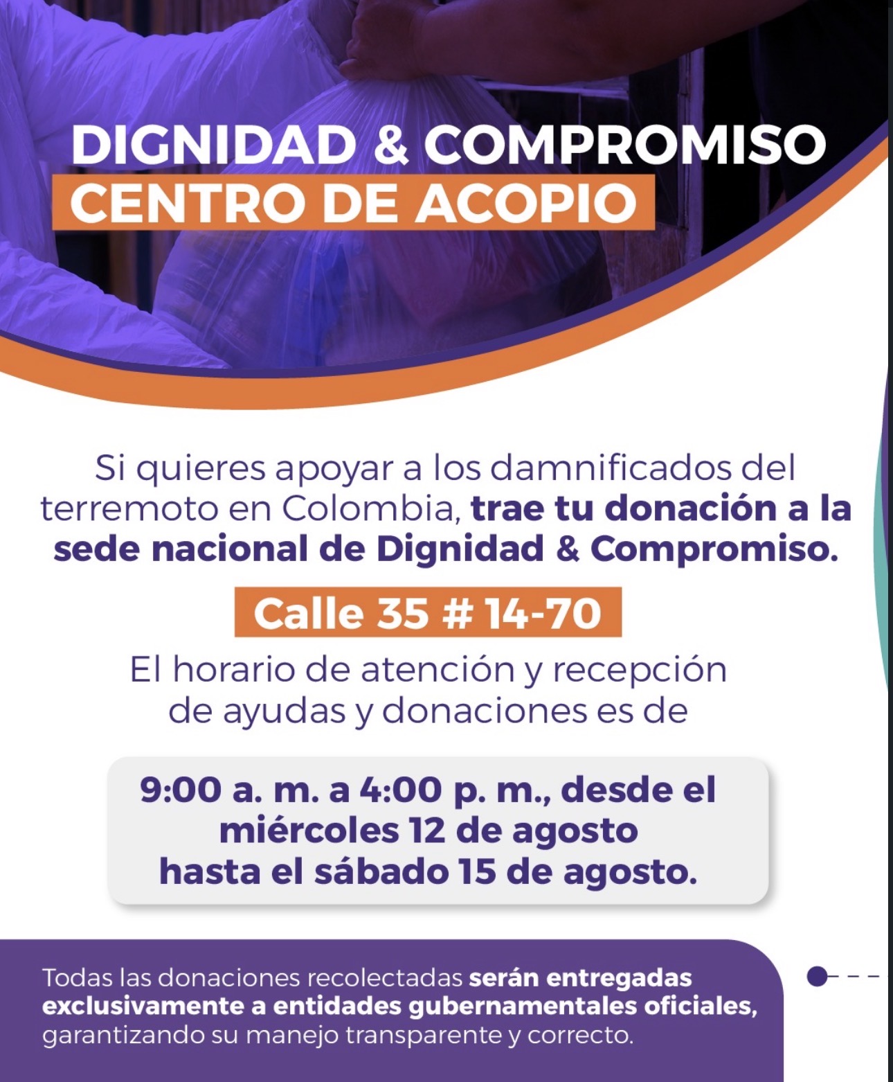 Punto Centro de acopio Dignidad & Compromiso - Sede nacional